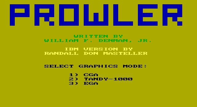 Prowler IBM PC/Compatibles Screenshot: Select graphics mode...