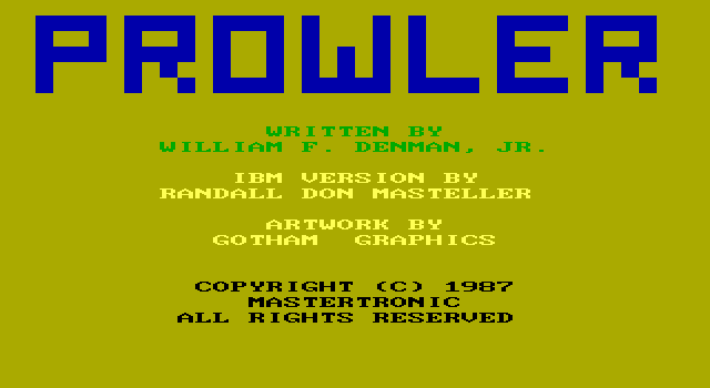 Prowler IBM PC/Compatibles Screenshot: Game credits.