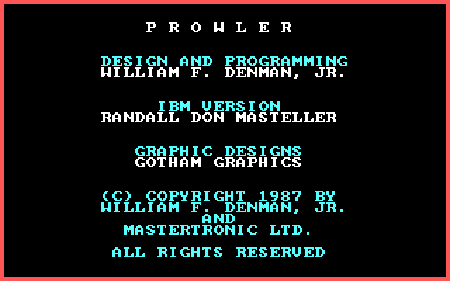 Prowler IBM PC/Compatibles Screenshot: Game credits screen 2.