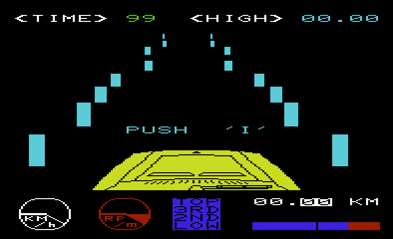Midnight Drive Commodore VIC-20 Screenshot: Push the 'I' key to start your vehicle...