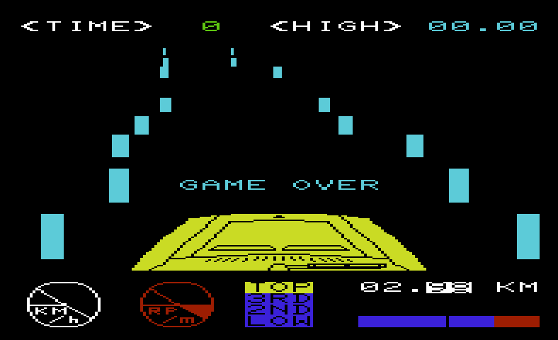 Midnight Drive Commodore VIC-20 Screenshot: Game over.