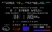 Midnight Drive for Commodore VIC-20 - Starting screen and game instructions.