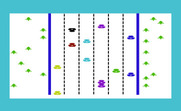 Dodge Cars for Commodore VIC-20 - As the driver of the black car you need to dodge all of the colored cars.