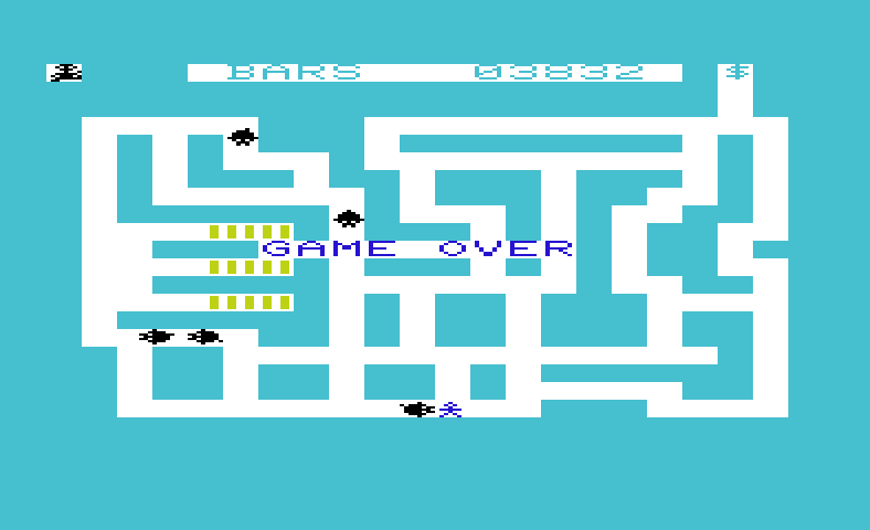 Raid on Fort Knox Commodore VIC-20 Screenshot: Game over.