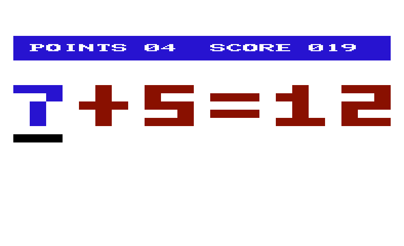 Speed Math / Bingo Math Commodore VIC-20 Screenshot: Sometimes you have to enter a value on the left side of the equation.