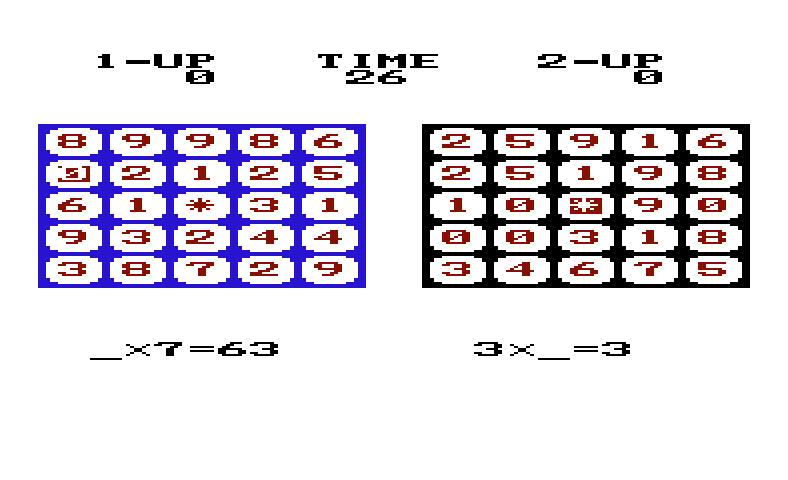 Speed Math / Bingo Math Commodore VIC-20 Screenshot: You have to be quick to highlight the correct answer on the bingo board.