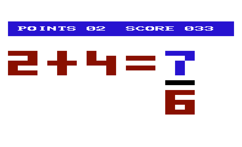 Speed Math / Bingo Math Commodore VIC-20 Screenshot: Oops, a wrong answer...