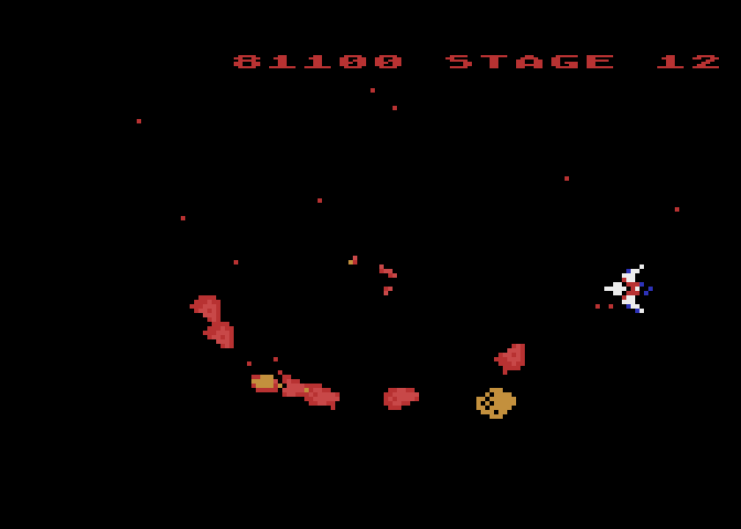 Gyruss Atari 8-bit Screenshot: First warp to Jupiter...
