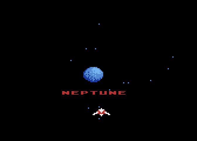 Gyruss Atari 8-bit Screenshot: Arrived at Neptune!