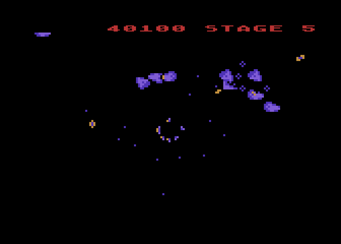 Gyruss Atari 8-bit Screenshot: Crash, I've been hit!