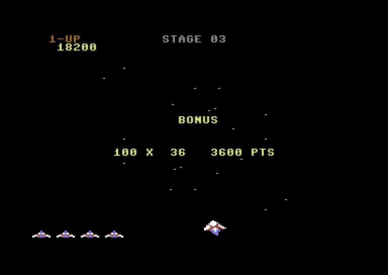 Gyruss Commodore 64 Screenshot: Bonus points following the chance stage.