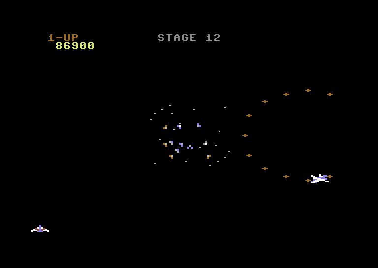 Gyruss Commodore 64 Screenshot: Oops, I've been hit!