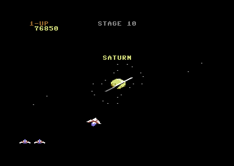 Gyruss Commodore 64 Screenshot: Arriving at Saturn...