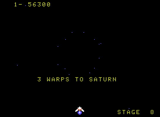 Gyruss ColecoVision Screenshot: Three warps until Saturn...