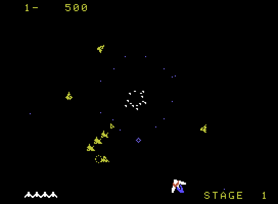 Gyruss ColecoVision Screenshot: Incoming enemy planes...