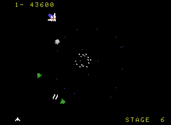 Gyruss ColecoVision Screenshot: You can fly in a circle around the entire screen.