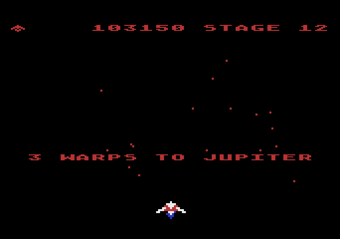 Gyruss Atari 5200 Screenshot: Three warps to Jupiter...