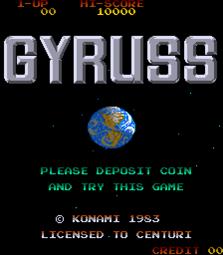 Gyruss Arcade Screenshot: Title screen (U.S. version).