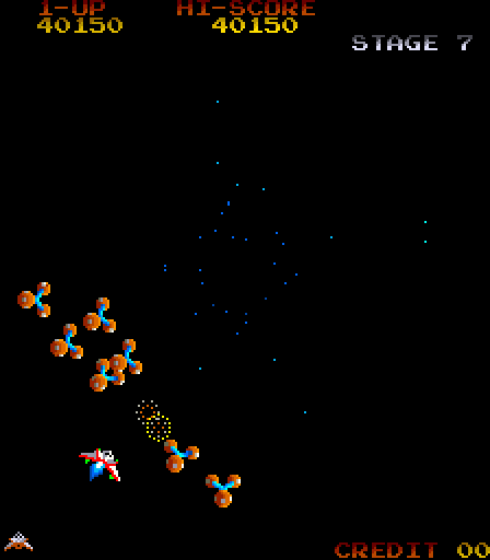 Gyruss Arcade Screenshot: Earning bonus points in the chance stage.