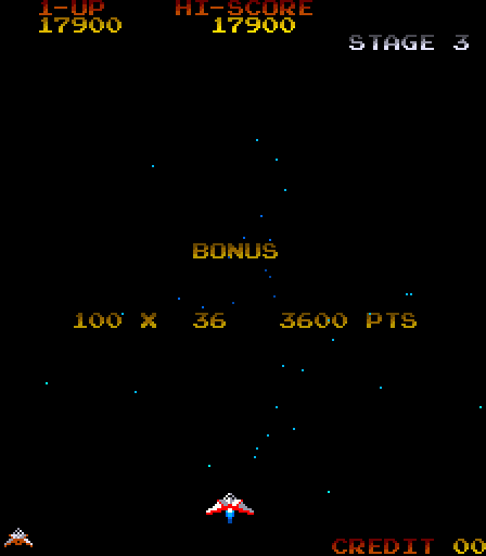 Gyruss Arcade Screenshot: Chance stage bonus points...