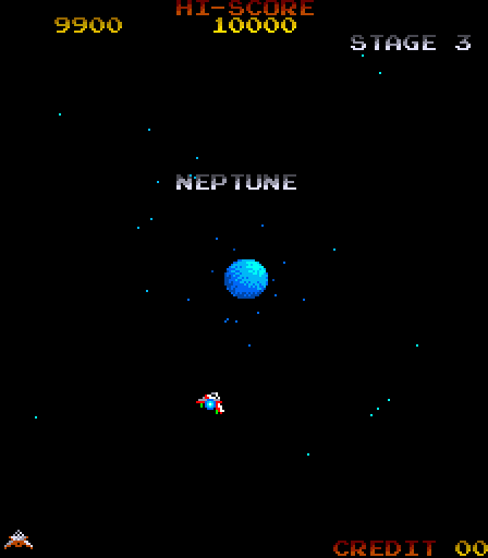 Gyruss Arcade Screenshot: Arrived at Neptune.