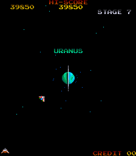 Gyruss Arcade Screenshot: Arrived at Uranus...