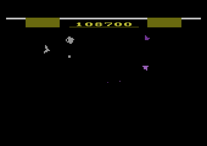 Gyruss Atari 2600 Screenshot: On later levels asteroids appear often.