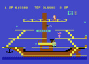 Popeye for Atari 8-bit - Level three; catch the letters, but avoid dangers!