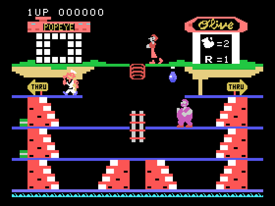 Popeye TI-99/4A Screenshot: Game start.