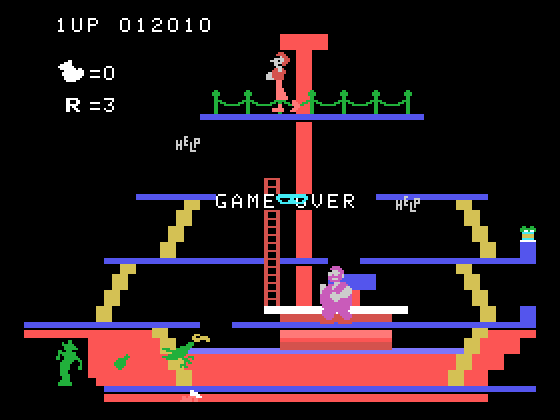 Popeye TI-99/4A Screenshot: Game over.