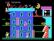Popeye for TI-99/4A - The see-saw on the left can catapult you to the top of the screen.