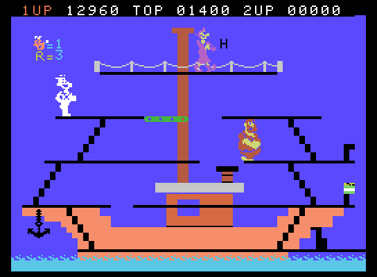 Popeye ColecoVision Screenshot: Level three start.