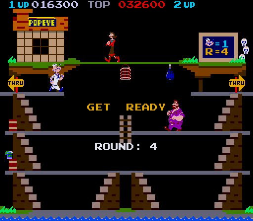 Popeye Arcade Screenshot: Beginning with round 4 the game repeats but with higher difficulty.
