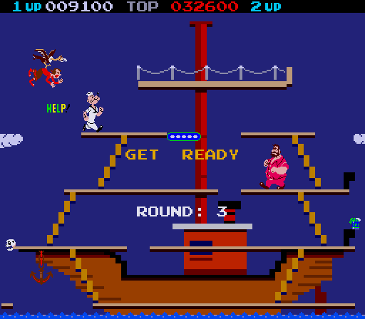 Popeye Arcade Screenshot: Get ready for round 3!