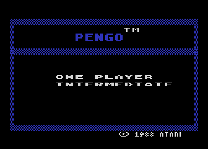 Pengo Atari 8-bit Screenshot: Title screen and game options menu.