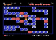 Pengo for Atari 8-bit - Ice blocks temporarily flash colors to show where Sno Bee eggs are hidden.