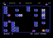 Pengo for Atari 8-bit - If you kick any of the walls it will temporarily stun any Sno Bees touching it.