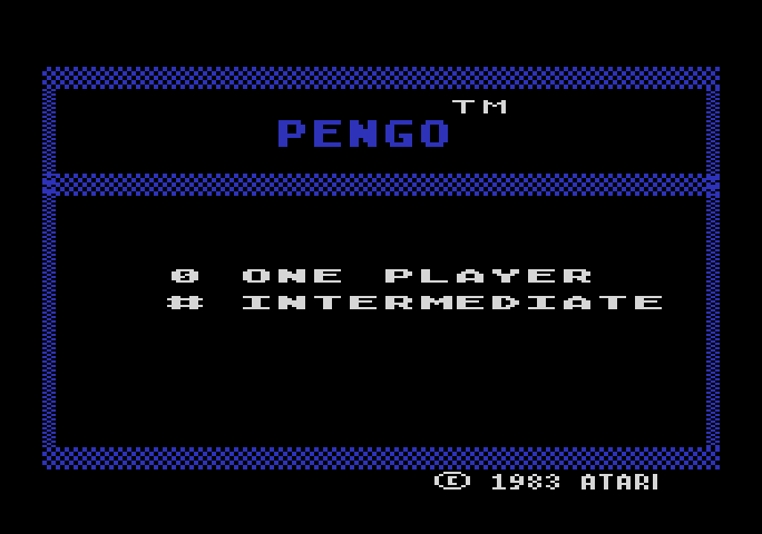 Pengo Atari 5200 Screenshot: Title screen and game options.