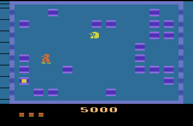 Pengo Atari 2600 Screenshot: The screen flashes different colors when you align the diamond blocks...