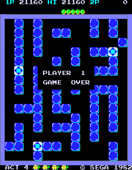 Pengo Arcade Screenshot: Game over.