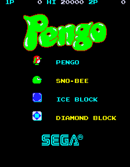 Pengo Arcade Screenshot: Title screen.