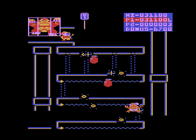 Donkey Kong Junior Atari 8-bit Screenshot: Oh no, they got me!