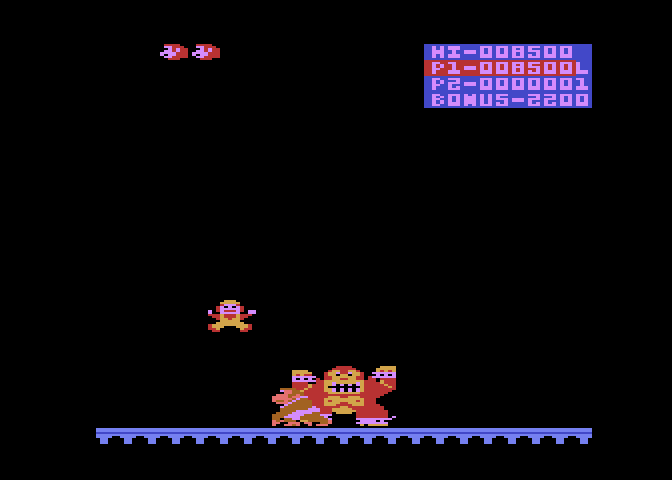 Donkey Kong Junior Atari 8-bit Screenshot: Success! Mario falls to the ground...
