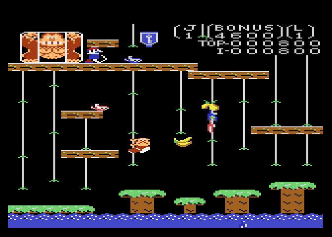 Donkey Kong Junior Atari 7800 Screenshot: Climbing ropes...
