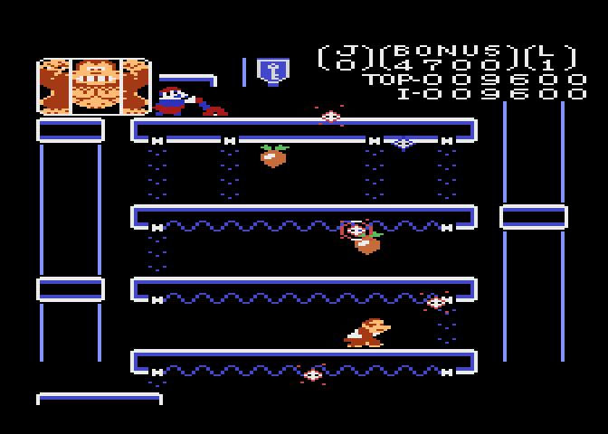 Donkey Kong Junior Atari 7800 Screenshot: Running along the 3rd level platform.