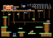 Donkey Kong Junior for Atari 7800 - Riding a moving platform on the second level.