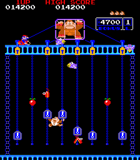 Donkey Kong Junior Arcade Screenshot: Push the keys to the top of the screen.