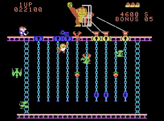 Donkey Kong Junior ColecoVision Screenshot: There's a lot more opponents this time around...