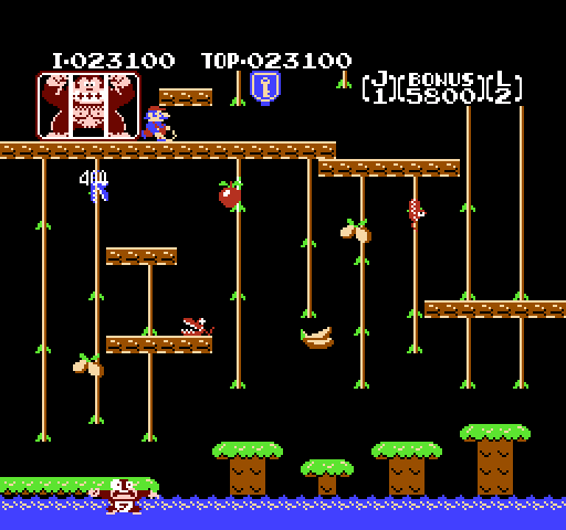 Donkey Kong Junior NES / Famicom Screenshot: Now the game repeats...but I fell in the water!