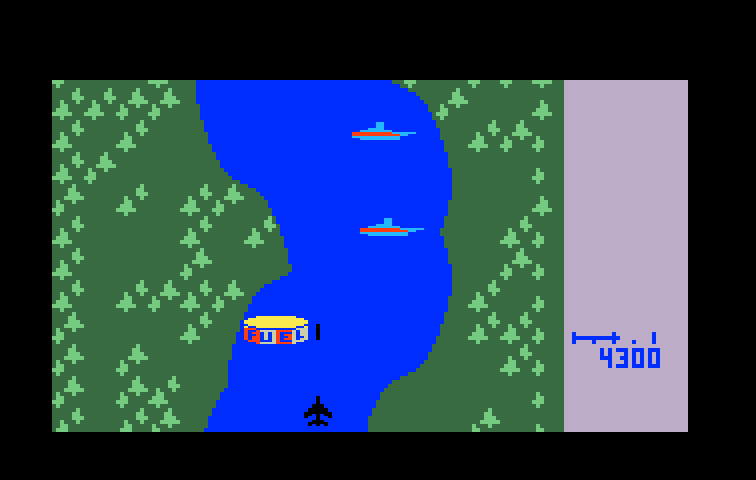 River Raid Intellivision Screenshot: The path starts to get narrower.
